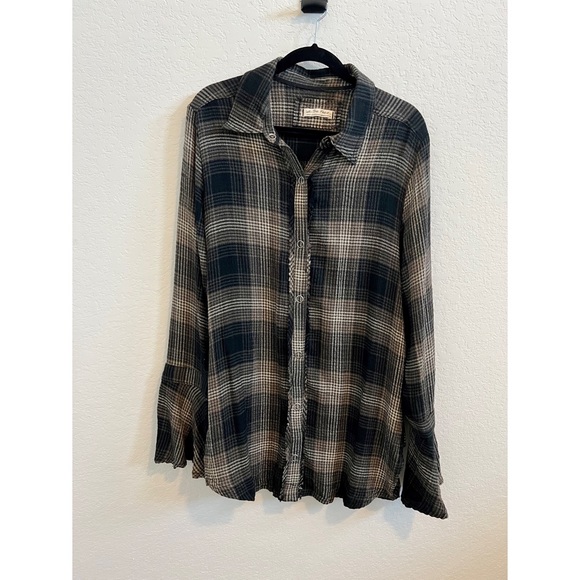 NWOT Free People Willow Plaid Shirt in Black Combo - Picture 4 of 9